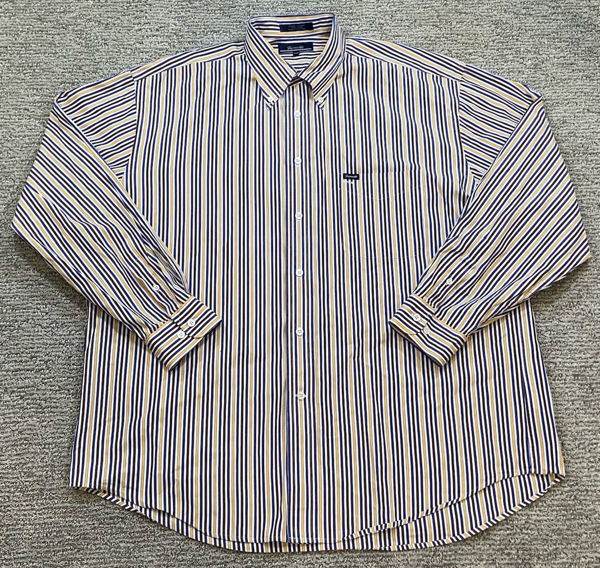 Faconnable Shirt Colorful Brown Striped Casual Button Up Long Sleeve Mens XXL