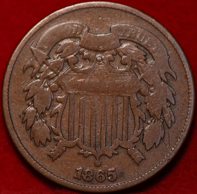 1865 Philadelphia Mint Copper Two Cent Coin