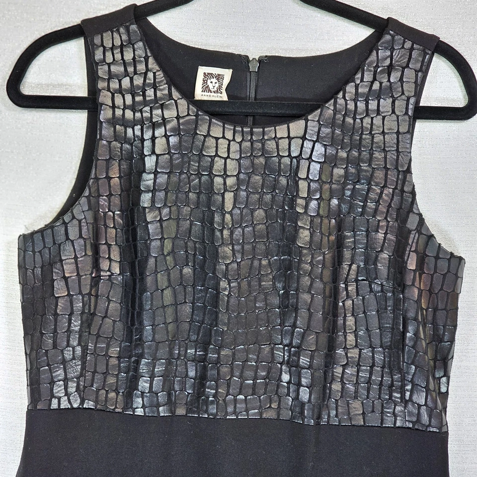 Vestido Anne Klein Negro Cóctel Imitación Cuero Top Sin Mangas Noche Hasta la Rodilla Foto 4 de 4