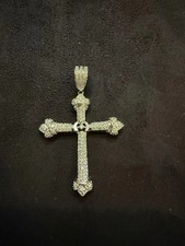 2Ct Round Cut White Moissanite Men's Cross Pendant 14K White Gold Plated