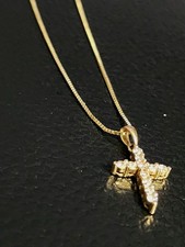 14K Gold Chain Necklace With Cross Diamonds Medal