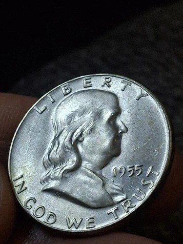 1955 Philadelphia Mint Silver Franklin Half AU Beautiful