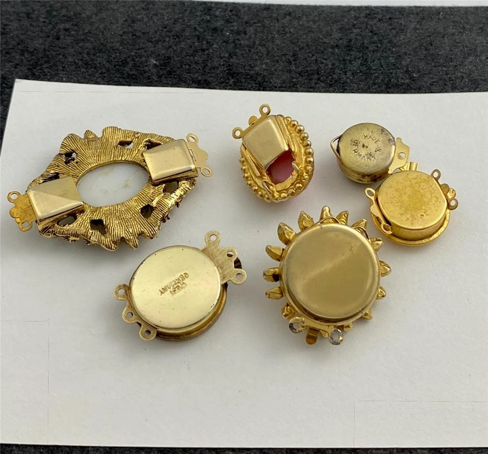 6 Vintage Gold Tone Replacement Box Clasps Necklace Bracelet 1,2 & 3 Strands - Image 3 of 3