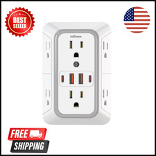 6 Outlet Extender Surge Protector Multi Plug Wall Adapter USB Charger Ports with