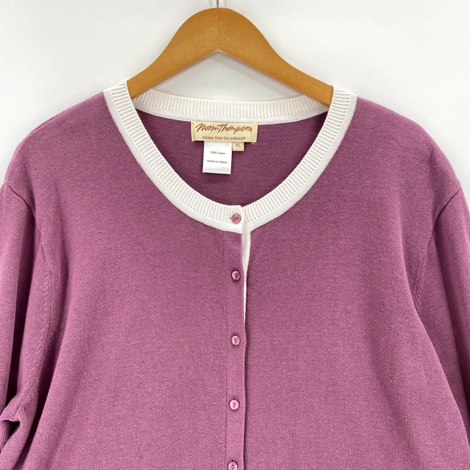 Norm Thompson Women's Knit Cardigan XL Pink Button Up Stretch Sweater - Image 2 of 4