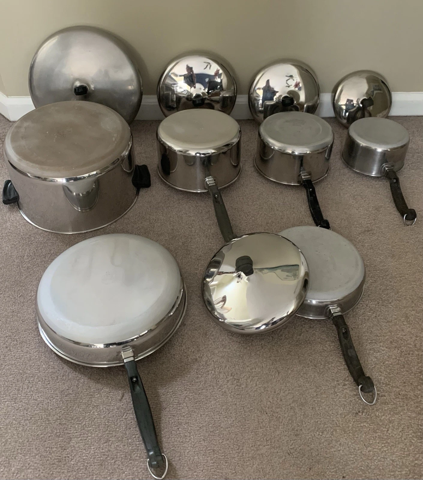 Vtg Farberware Alum Clad 11Pc Stainless Steel Cookware Set w/Lids VG+ Condition