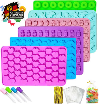 Silikonform Gummibärchen Set für DIY Süßigkeiten Kinder backen Formen inkl Pipet