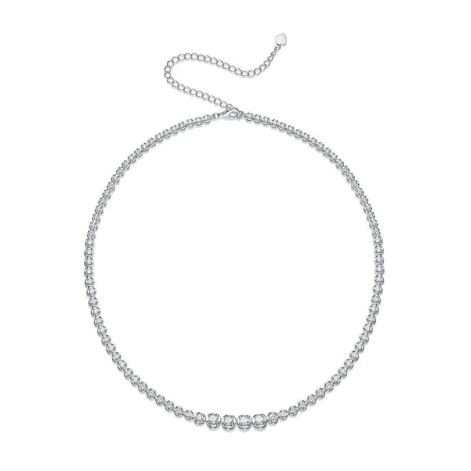4MM D Lab Created Moissanite Tennis Chain Necklace Women 925 Sterling Silver - Image 3 of 4