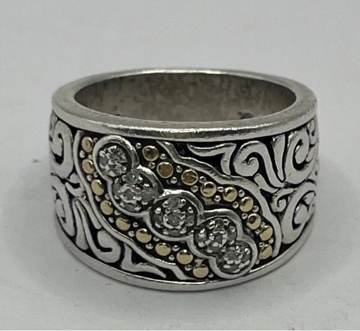 Anillo de diamantes de plata de ley 925 y oro amarillo de 18 quilates firmado por EFFY 0,10 TCW talla 8,5. Foto 3 de 4