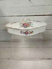 Vintage Thames Japan Covered Dish Trinket Jewelry Floral Hand Painted Gold Trim.