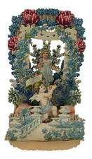 Antique Valentine’s Day Card Stand Up Fold Down Die Cut Honeycomb Child & Cherub