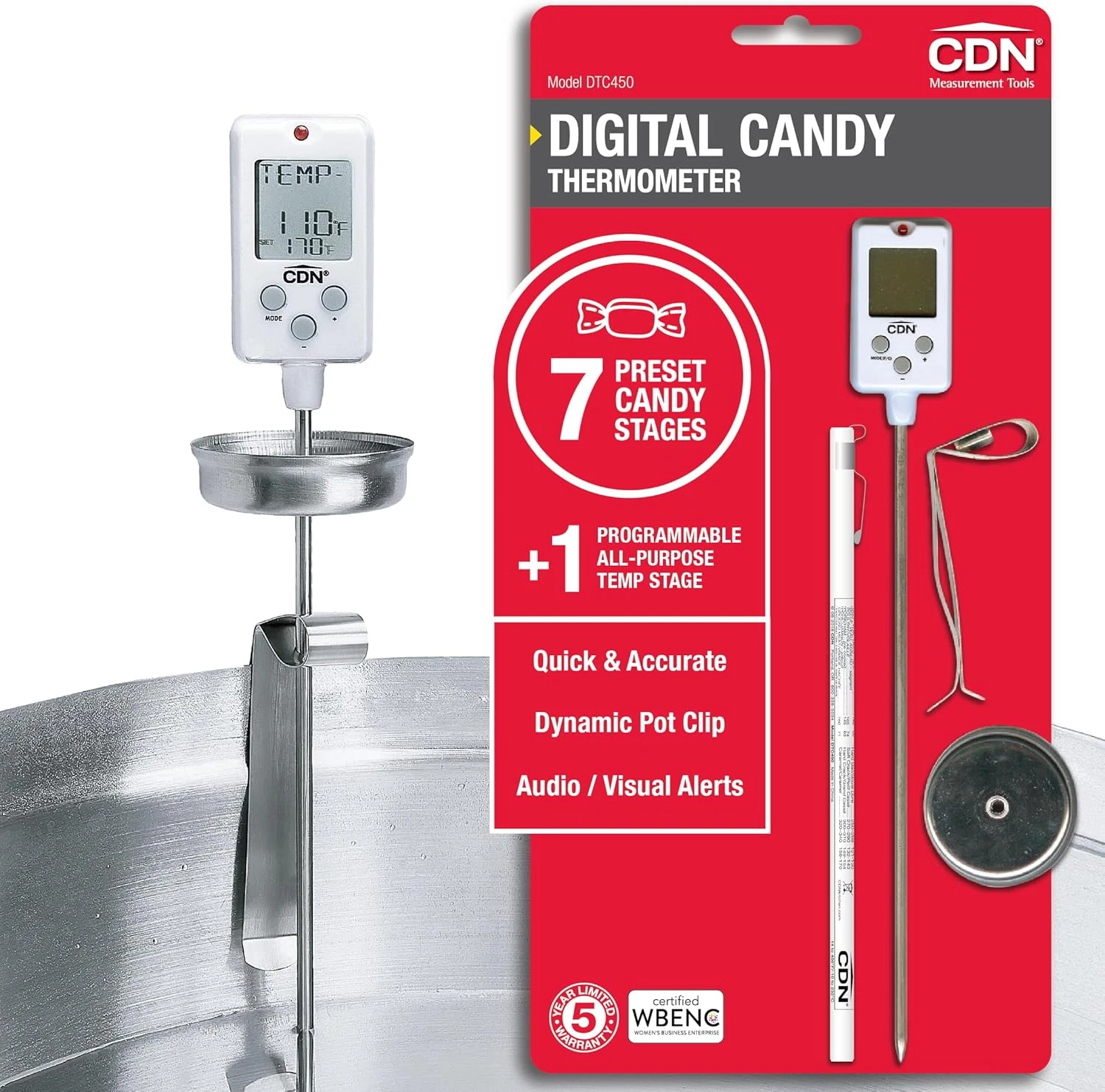Digital Thermometer Long 8'' Stainless Steel Stem, Adjustable Pot Clip, Preset C