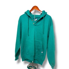 Russell Athletic Hoodie Men's Large Pullover Snap Henley USA Green Vintage 90s