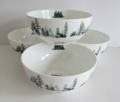 Mikasa Watercolor Forest Bone China 6'' Soup/Salad Bowls - Set of 4 - NEW w/Tags