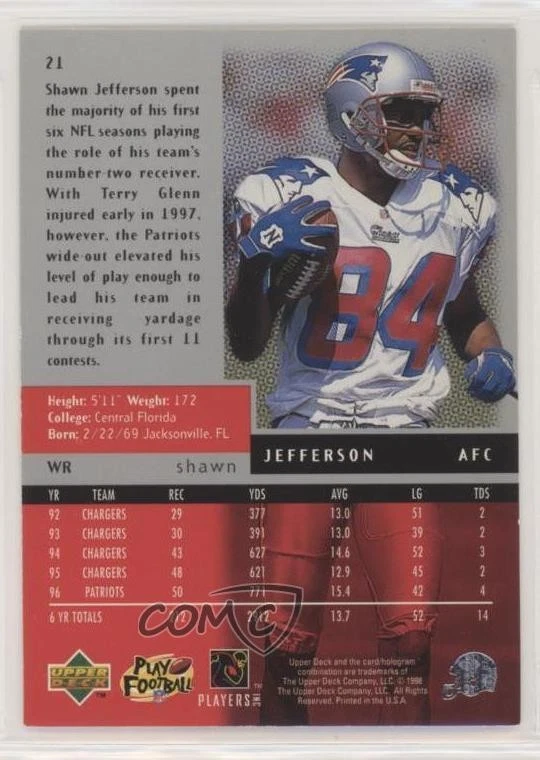 1998 Upper Deck Black Diamond Double Diamond Shawn Jefferson #21 - Image 2 of 2