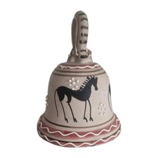 Vintage Italian handmade ceramic bell,  bisqueware with horse motif 3/742.  3"