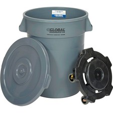 Global Industrial 32 Gallon Plastic Trash Can with Lid Dolly Gray
