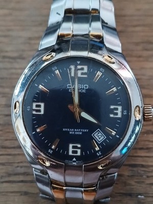 Casio Edifice Quartz Black Dial Date Two-Tone Stainless Bracelet 100m Watch