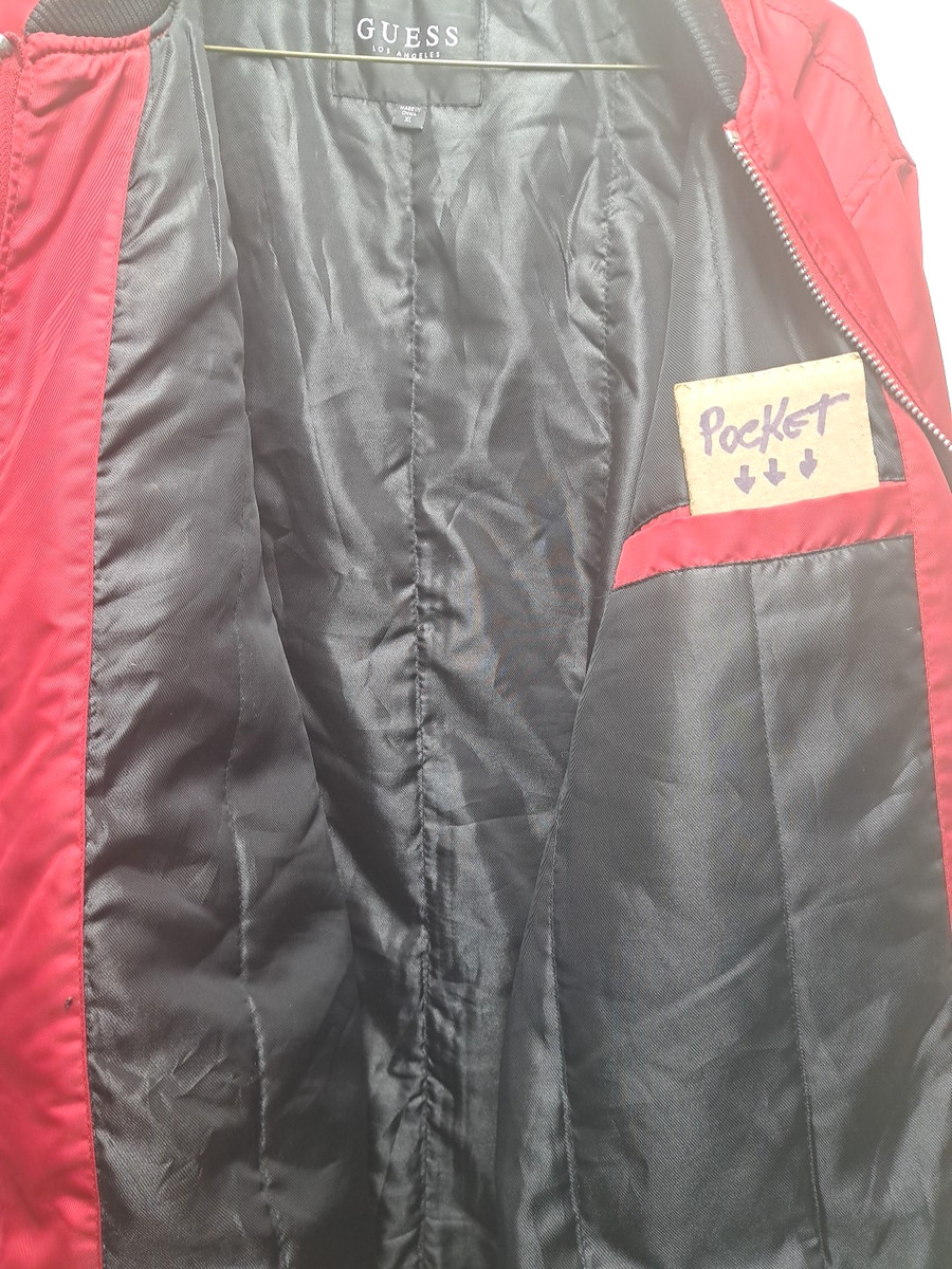 Guess Red Bomber Jacket Unisex Zippers Sport Style Size XL Biker Racing Unique View 6
