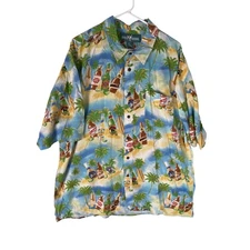 Big Dogs Shirt Mens XL Blue Hawaiian Aloha Beer Bottle Rayon Button Front