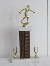 Vintage Bowling Trophy Award - 2 Tier with Marble Bases from Italy Female