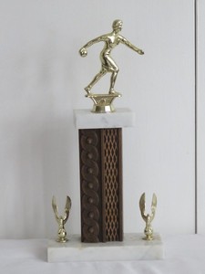 Vintage Bowling Trophy Award - 2 Tier with Marble Bases from Italy Female