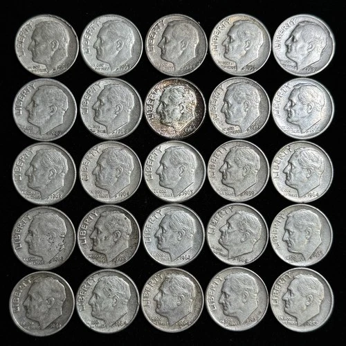 25 Silver Dimes – Good Condition - 90% Silver – 1.81 oz ASW