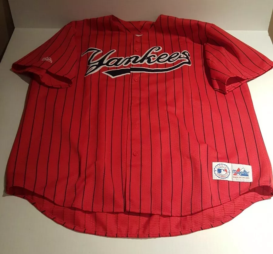 New York Yankees red pinstripe jersey. Size XL Majestic Authentic