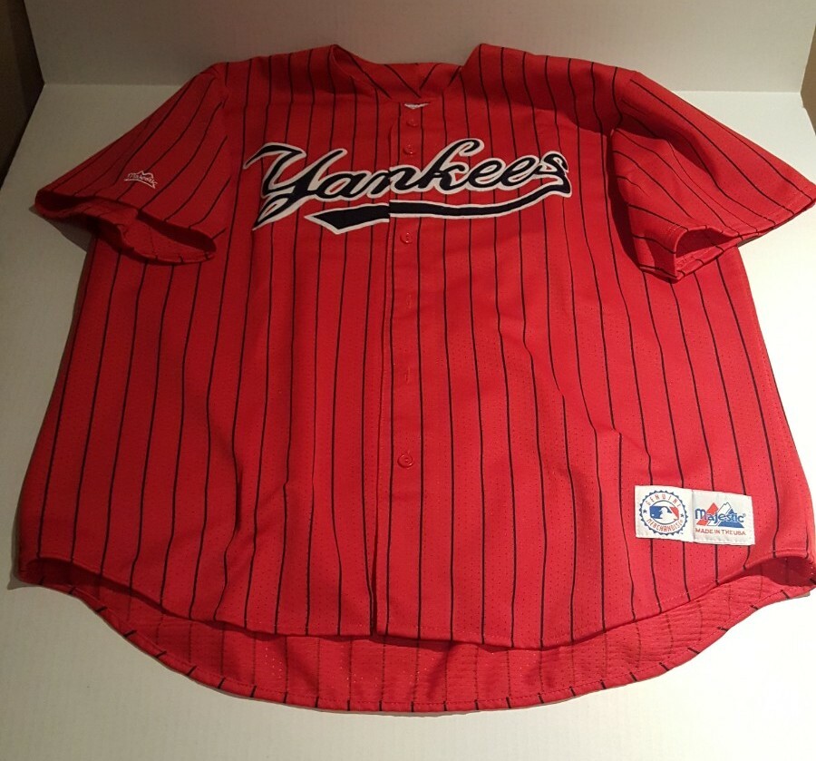 New York Yankees red pinstripe jersey. Size XL Majestic Authentic. Used