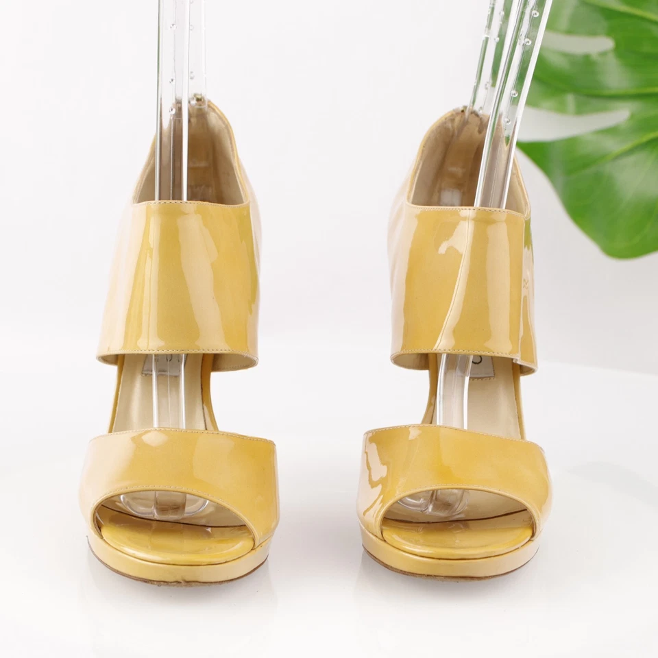 Jimmy Choo Mujer Sandalia Privada Talla 39.5 9.5 Tostado Nude Patente 100mm Tacón Zapato Foto 2 de 4
