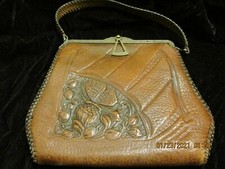 Antique Art Nouveau Hand Tooled Butterfly Leather Purse 1931 "sale"