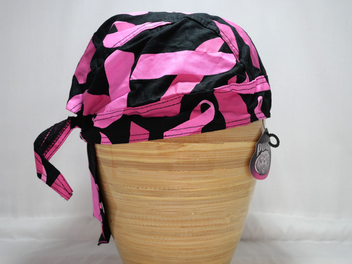 Pugs Breast Cancer Awareness Cap/Do-rag Large Ribbon & Butterflies OSFM Lot of 2 - Picture 5 of 11