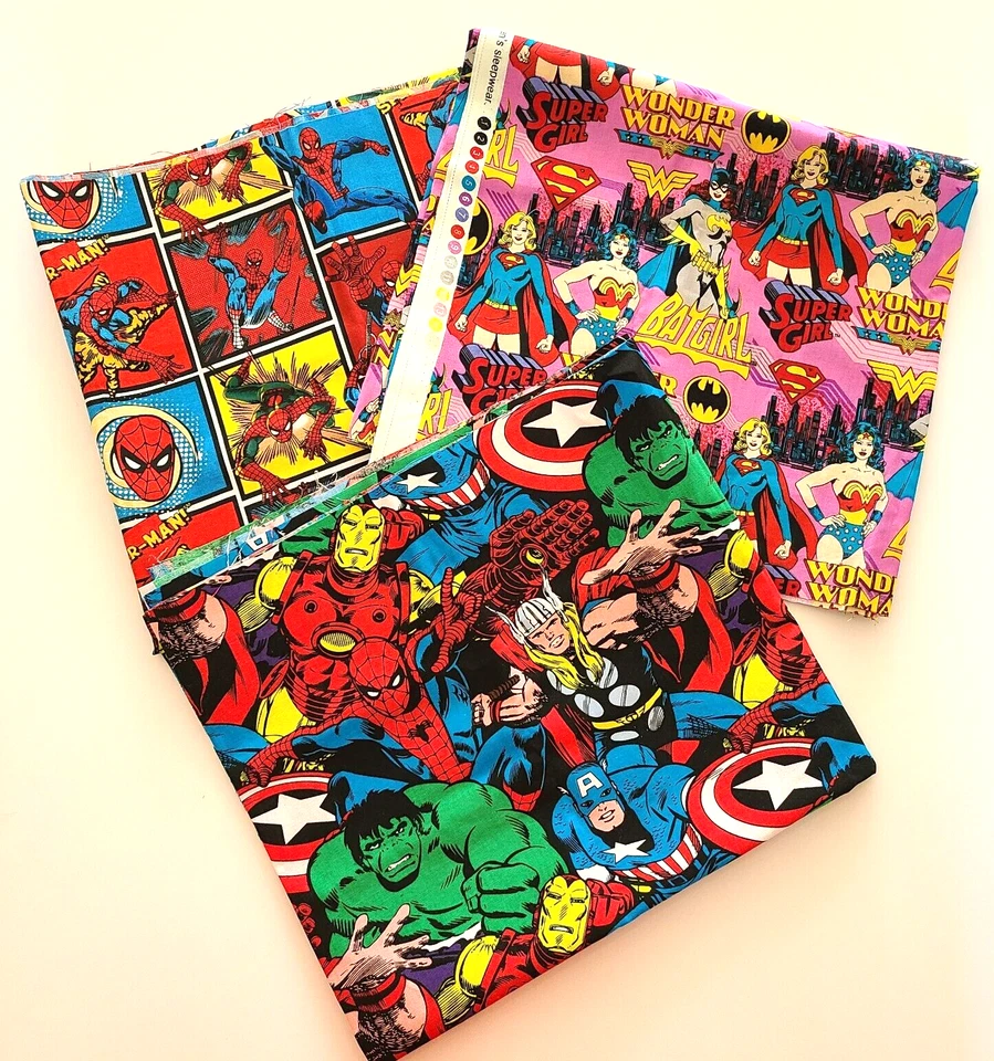 F25 Camelot Fabric Remnants Marvel Super Heroes DC Comics Spiderman Wonder Woman - Image 2 of 4