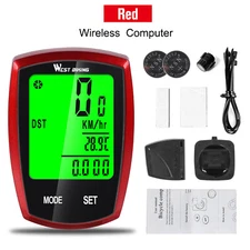 WEST BIKING Wireless Bike Computer Waterproof Backlight Bicycle Speedometer Red