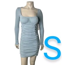 🆕Dusty Blue Long Sleeves Mini Ruched Mini Dress ~ Size S
