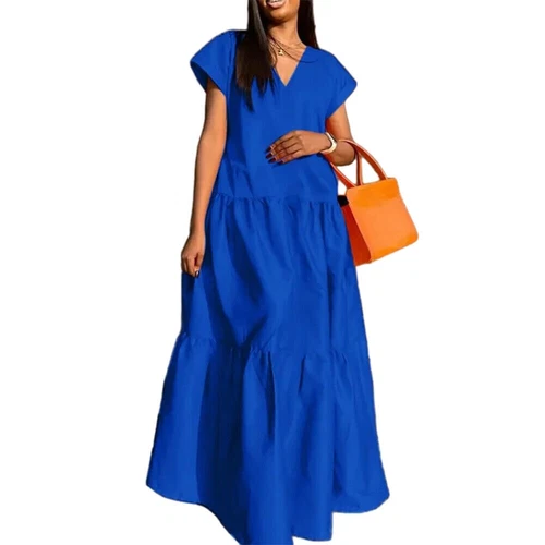 Plus Size V Neck Baggy Maxi Dress Women Short Sleeve Kaftan Casual Long Dress - Bild 11 von 27
