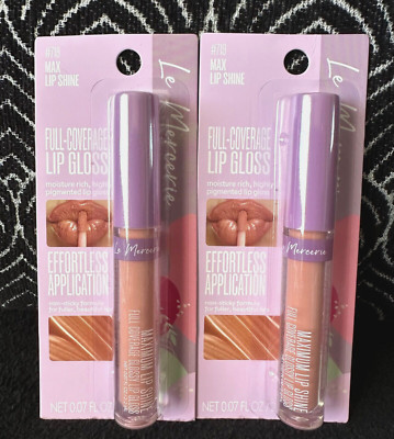  2pk LE MERCERIE #719 MAX SHINE NUDE BEIGE LIQUID LIPSTICK FULLER LIPS LIPGLOSS