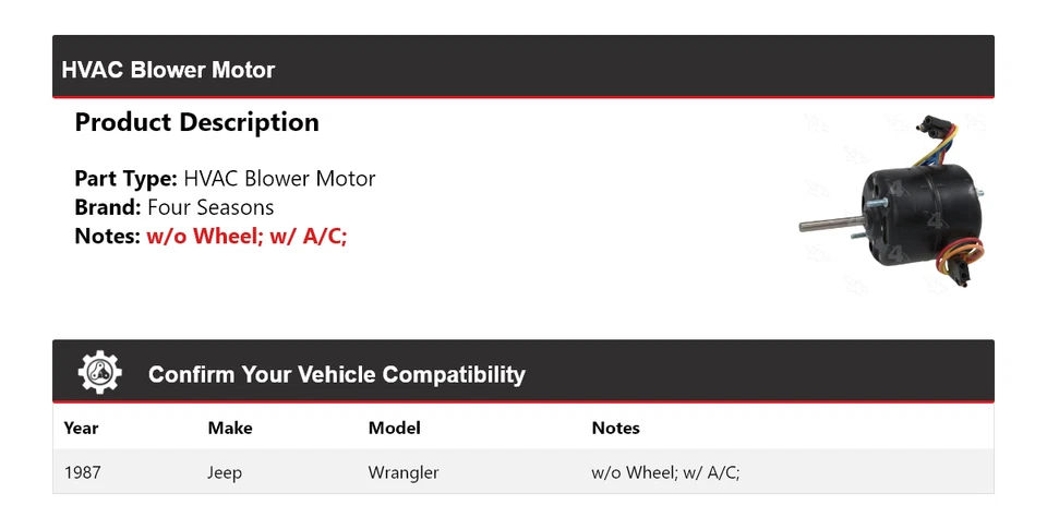 Jeep Wrangler 1987 motor soplador de climatización 4 estaciones Foto 2 de 4