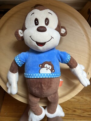 Monkey Plush w Blue Monkey Shirt 16  Peluche Made In France EUC