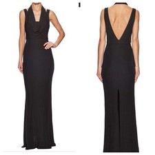 ABS by Allen Schwartz Jersey Gown Drape Neck Mermaid Size XS Black Dress O4