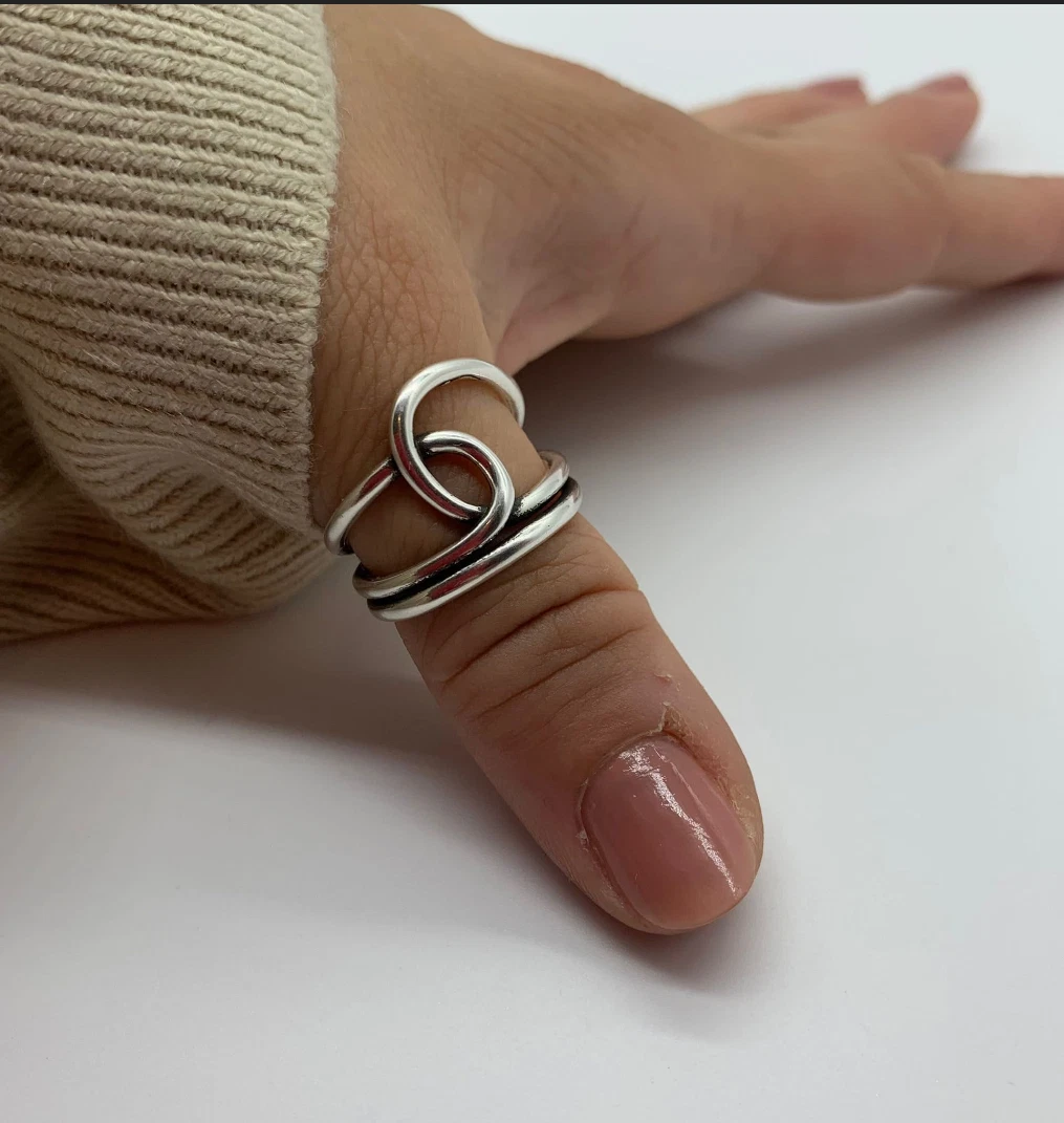 925 Sterling Silver Ring Band Ring Handmade Dual Knot Designer