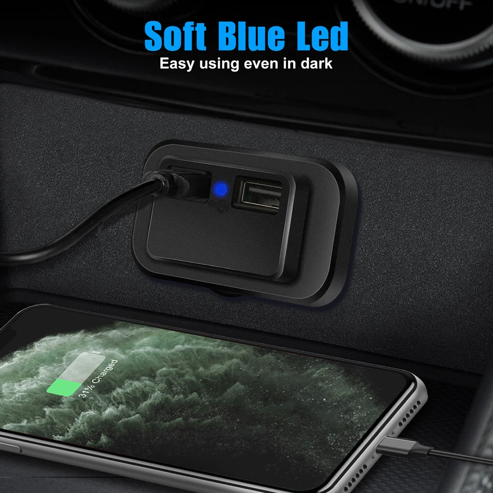 12V-24V 4.8A Dual USB Port Car Fast Charger Socket Power Outlet LED Waterproof - Image 2 of 4