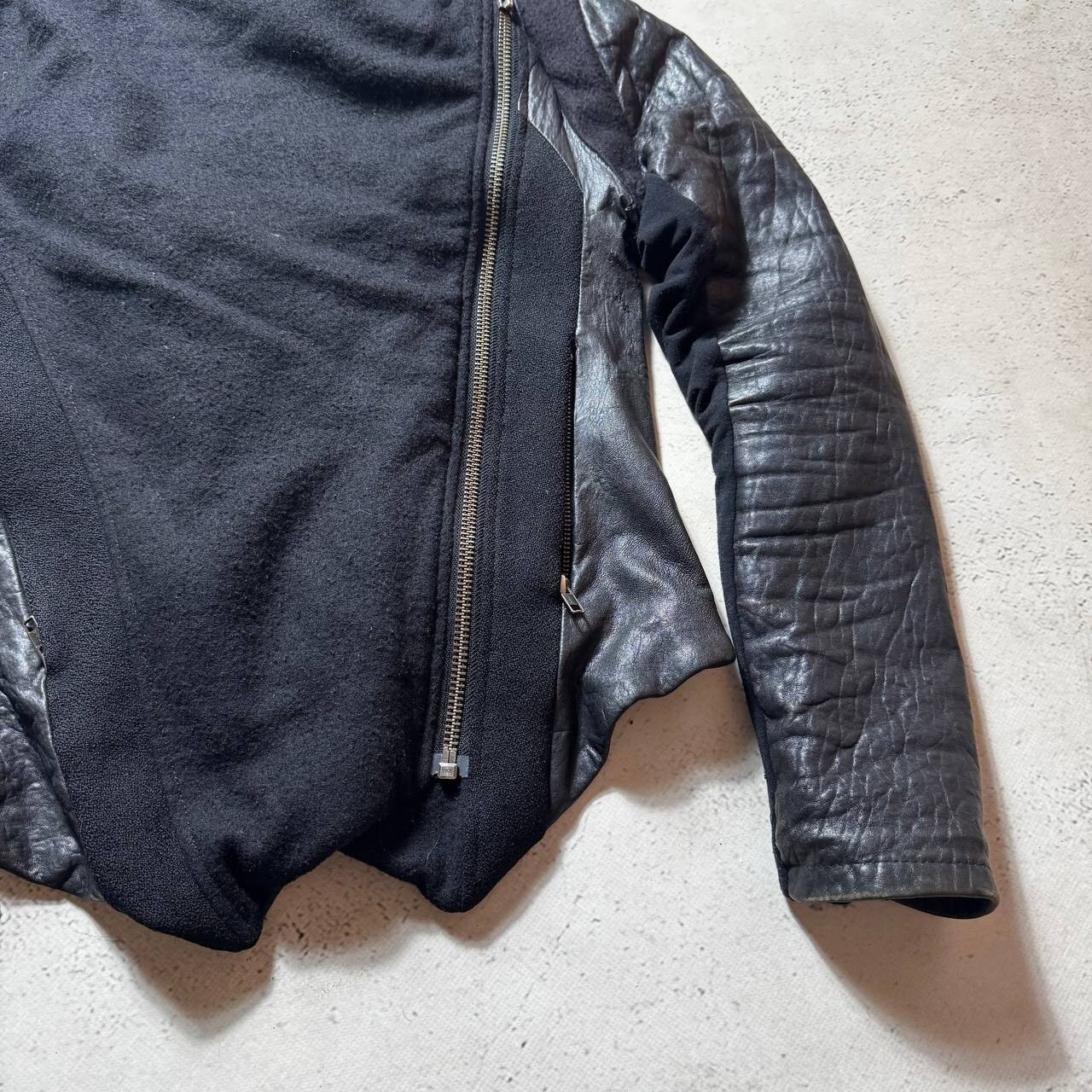 Helmut Lang Women's Black Asymmetric Jacket Leather Sleeves Size M very rare image 4