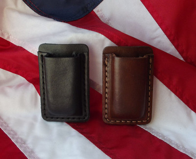 J&J LEATHER 9MM DOUBLE STACK MAGAZINE POUCH CARRIER HOLDER HOLSTER W/ BELT CLIP