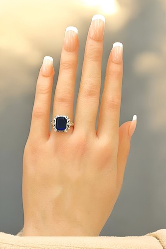 ANTIQUE STYLE 925 SOLID STERLING SILVER 2.6 CT SIMULATED SAPPHIRE RING 1132 - Picture 5 of 5