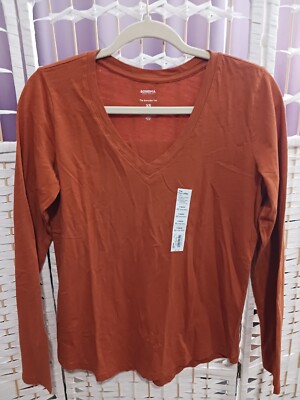 ~NWT Womens SONOMA~Nutmeg Bronze~Tee/Shirt/Top~Long Sleeve~V-Neck~Extra Small~XS