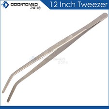 Huge Tweezers 12'' Bent Forceps Curved Thumb Dressing Angled Tip Stainless Steel