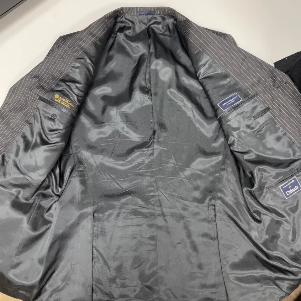 Loro Piana Daniel Cremieux Men Black Sport Coat Pin Stripe Jacket WooL Blazer 44 - Image 3 of 4