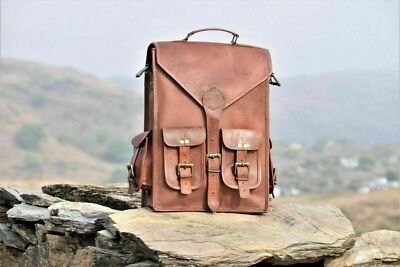 Men's Real Leather Backpack Laptop Bag Large Hiking Travel Camping Carry On New