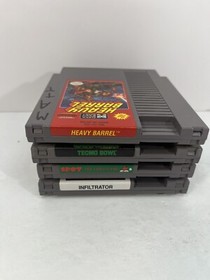 4 NES Game Lot Tecmo Bowl Heavy Barrel Spot Infiltrator Nintendo Clean & Tested